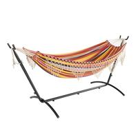 Mondeer Hamac Double avec Support, Bohème hamac sur Pied Portable avec Cadre Robuste Réglable, Adapté Terrasses Extérieures, Patios Jardins, Charge Maximale 200kg, Rouge