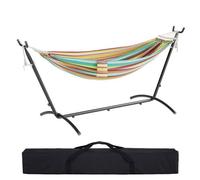 Mondeer Hamac sur Pied Double avec Support,Cadre Robuste Réglable 6Positions,Charge Max 270kg pour Jardin/Camping/Voyage,Multicolore