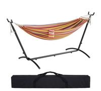 Mondeer Hamac avec Support, Double Bohème hamac sur Pied Portable avec Cadre Robuste Réglable, Charge Maximale 270kg, Adapté Terrasses Extérieures, Patios Jardins (Rouge)