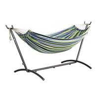 Mondeer Hamac sur Pied Double avec Support,Cadre Robuste Réglable et Sac de Transport Portable,pour Jardin/Camping en Plein Air,Bleu