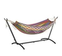 Mondeer Hamac sur pied Double avec Support, Hamac Bohème avec Cadre en Fer Robuste Réglable pour Jardin/Camping en Plein Air, Rouge