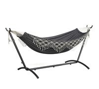 Mondeer Hamac sur pied Double avec Support, Hamac Bohème avec Cadre en Fer Robuste Réglable pour Jardin/Camping en Plein Air, Gris