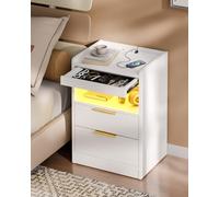 Mondeer LED Table de Chevet avec Tiroir Caché, Meuble de Chevet avec Station de Chargement et 3 Tiroirs, Table de Nuit avec Rangement pour Chambre Salon Bureau, 60 x 40 x 35 cm (Blanc)