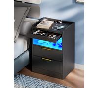 Mondeer LED Table de Chevet avec Tiroir Caché, Meuble de Chevet avec Station de Chargement et 3 Tiroirs, Table de Nuit avec Rangement pour Chambre Salon Bureau, 60 x 37 x 35 cm (Noir)