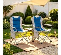 Mondeer Lot 2 Chaises Pliables Extérieur avec Porte-Gobelet Gris | Chaise de camping et de plage, capacité 120 kg, poche latérale, assise confortable, idéale pour jardin, plage, pêche.