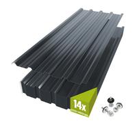 Mondeer Lot de 14 Tôles Ondulées Galvanisées - 14 pces x 110 x 46 cm = 7 m² - Bac Acier Pour Toiture/Bardage,Vis Fournies,Gris Foncé