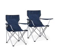 Mondeer Lot de 2 Chaise de Camping, Portable Pliable, Chaises de Pêche avec Accoudoir Porte-gobelet, pour Jardin Camping Plage Pêche Terrasse, Capacité 100 kg, Bleu Marine