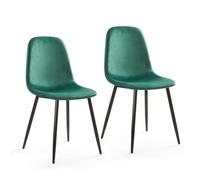 Mondeer Lot de 2 Chaise de Salle à Manger en Velours avec Pied Métallique et Coussin Doux, 43,5L x 53L x 85H cm, Vert