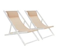 Mondeer Lot de 2 Chaise Longue Pliable, Coton Bains de Soleil Fauteuil Relax de Plage pour Intérieur et Extérieur Balcon Terrasse, 104D x 58 W x 95H cm, Beige et Blanc