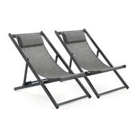 Mondeer Lot de 2 Chaise Longue Pliable, Coton Bains de Soleil, Gris et Noir | Réglage à 5 Positions,Fauteuil Relax,Intérieur,Extérieur,Balcon,Terrasse,Piscine,Plage,Camping,Capacité de Charge 130 kg