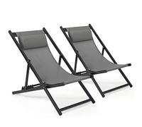 Mondeer Lot de 2 chaises Longues Pliantes avec Appui-tête et Dossier réglable pour Jardin, Piscine, terrasse, Charge maximale : 130 kg, l 104 x P 58 x H 95 cm, Gris foncé
