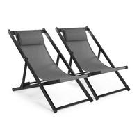 Mondeer Lot de 2 chaises longues pliantes, chilienne, transat bain de soleil, Balcon Terrasse, 5 pos réglables,58Lx104Px95Hcm, gris