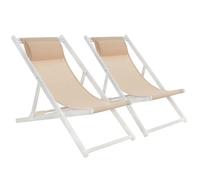 Mondeer Lot de 2 chaises longues pliantes, chilienne, transat bain de soleil, Balcon Terrasse, 5 pos réglables,58Lx104Px95Hcm, Beige