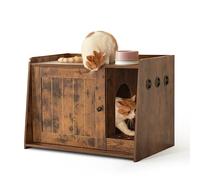 Mondeer Maison de Toilette pour Chat, Niche pour Chat en Bois avec Porte et Trous de Ventilation, Grand Plateau Supérieur, Industriel Armoire pour Chat pour Salon Chambre Couloir, Marron Rustique