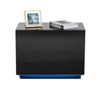 Mondeer Meerviel - Table de Chevet - LED Meuble de Rangement avec 2 Tiroirs Haute Brillante USB Lumineuse pour Chambre Salon 60x39x45cm (Noir)