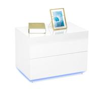 Meerviel - Table de Chevet - LED Meuble de Rangement avec 2 Tiroirs Haute Brillante USB Lumineuse pour Chambre Salon 60x39x45cm (Blanc)