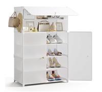 Mondeer Meuble à Chaussures 6 Niveaux, Étagère à Chaussures en PP avec Portes et Rangement Amovible pour Entrée, 60x30x93 cm, Blanc