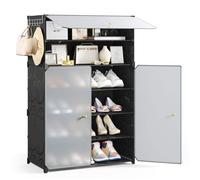 Mondeer Meuble à Chaussures 6 Niveaux, Étagère à Chaussures en PP avec Portes et Rangement Amovible pour Entrée, 60x30x108 cm, Noir