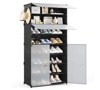 Mondeer Meuble à Chaussures 8 Niveaux, Étagère à Chaussures en PP avec Portes et Rangement Amovible pour Entrée, 60x30x138 cm, Noir