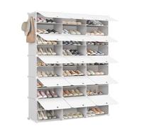 Mondeer Meuble Chaussure 10 Compartiments,pour 60 Paires,Plastique,Blanc | Étagère à Chaussures 3x10 Niveaux,Rangement Chaussures Modulable avec Porte,Crochet,Cadre en Acier,Couloir,Chambre,Entrée