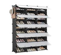 Mondeer Meuble à Chaussures 15 Cases 60 Paires, Étagère à Chaussures Portable Modulable avec Crochets Latéral pour Entrée, Noir