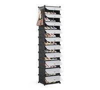 Mondeer Meuble Chaussure 10 Niveaux,pour 20 Paires,Plastique,Noir | Étagère de Rangement Modulable,Armoire à Chaussures avec Porte,Cadre en Acier,pour Couloir, Chambre, Entrée,Salon