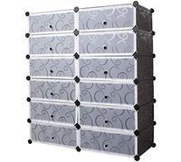 Mondeer Meuble Chaussure 12 Compartiments，pour 24 Paires,Plastique,Noir