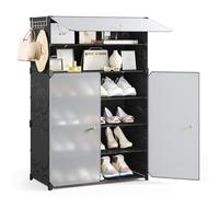 Mondeer Meuble Chaussure 6 Niveaux,Étagère de Rangement Plastique,Noir