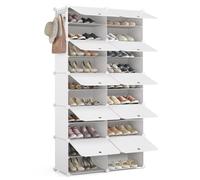 Mondeer Meuble Chaussures, Étagère à Chaussures 10 Compartiments pour 40 Paires de Chaussure, Étagère de Rangement Portable Modulable avec Crochet, pour Entrée Salon Chambre (Blanc)
