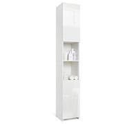 Mondeer - Meuble Colonne de Salle de Bain - Armoire de Rangement avec 2 Portes Brillantes, 6 Étagères Réglables, Moderne, Bois, 30 x 30 x 184cm Blanc