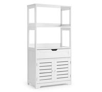 Mondeer Meuble de Salle de Bain avec 1 Tiroir, 1 Armoire, 2 Étagères de Rangement, Design à Persienne, 60x30x119cm, Blanc
