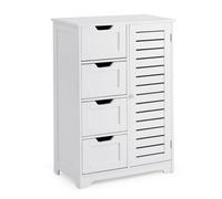 Mondeer Meuble de Salle de Bain avec 4 Tiroirs et 1 Porte Cloisons Réglables Design à Persienne 56 x 30 x 82 5 cm Blanc