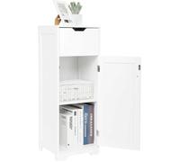 Mondeer Meuble de Salle de Bain, Colonne de Rangement avec 1 Tiroir 1 Porte et 2 Étagères, en Bois MDF - Blanc