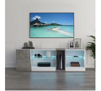 Mondeer Meuble TV, Meuble Télé LED avec 5 Compartiments Ouverts, 1 Porte, pour TV de 22 à 60,Blanc et Gris
