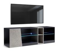 Mondeer Meuble TV, Meuble Télé LED avec 5 Compartiments Ouverts, 1 Porte, pour TV de 22 à 60, Noir et Gris