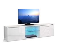 Mondeer Meuble TV-Support de Télévision avec Bandes Lumineuses LED, 2 Portes et 2 Etagères,pour Salon et Chambre - Blanc