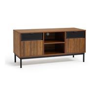 Mondeer Meuble TV, Support Télé Industriel avec 2 Portes en Métal Découpées et Étagères de Rangement Réglables - Marron Rustique