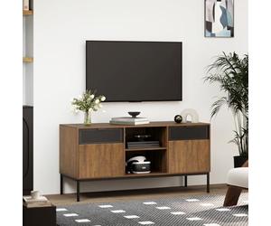 Mondeer Meuble TV, Support Télé pour Téléviseur Jusqu’à 50 Pouces avec 2 Portes et Étagères Réglables, pour Salon Chambre, Industriel, L108 x H52.5 x P40 cm, Marron Rustique et Noir
