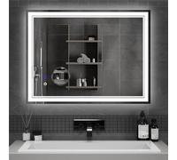 Mondeer Miroir de Salle de Bain avec Éclairage, Miroir Mural LED avec Interrupteur Tactile et Antibuée, Loupe 5X Detachable avec Luminosité Ajustable, Style Moderne pour Salle de Bain, 80 x 60 cm