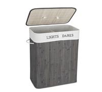MONDEER Panier à linge 100L (1 pc), en bambou Collecteur de linge pliable avec 2 compartiments
