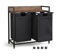 Mondeer Panier à Linge 2 Compartiments 100L,Chariot à Linge Étagères | Corbeille à Linge Amovible et Extractible,Panier à Linge avec Poches en à l'avant,Buanderie,Bain,Marron Rustique et Noir