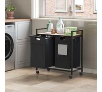 Mondeer Panier à linge 2 Compartiment, Corbeille à Linge Sale, Bacs à Linge avec Cadre Métallique et Pochette de Rangement pour Chambre à Coucher Salle de Bain, 2x50L, 73x33x75 cm