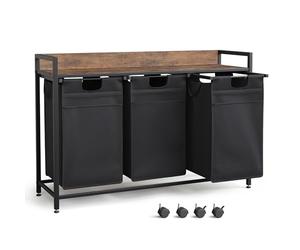 Mondeer Panier à linge 3 Compartiment, Corbeille à Linge Sale, Bacs à Linge avec Cadre Métallique et Pochette de Rangement pour Chambre à Coucher Salle de Bain, 3x50L, 106x33x75 cm