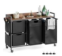 Mondeer Panier à Linge avec Compartiments, Trieur de Linge avec roulettes, Panier à Linge avec Poches Latérales, Doublures Amovibles et Couvercle Extensible, pour Chambre et Salle de Bain (150L)