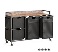 Mondeer Panier à Linge avec Compartiments, Trieur de Linge avec roulettes, Panier à Linge avec Poches Latérales, Doublures Amovibles et Couvercle Extensible, pour Chambre et Salle de Bain (150L)