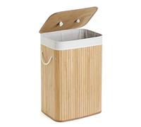 Mondeer Panier à Linge 72L avec Couvercle, Corbeille en Bambou Naturel Boîte de Rangement à Linge Pliable avec Couvercle Amovible pour Buanderie, Chambre, 40 x 30 x 60 cm
