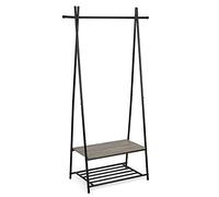 Mondeer Portant a Vetement, Porte Manteau, Portant Vetement d’Entrée, Vestiaire Porte Manteau, Tringle à Vêtements avec 2 Étagères, Design Industriel, Chaussures, Chapeaux, Écharpes, 162cm, Gris