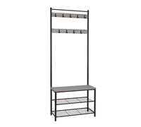 Mondeer Porte Manteau, Meuble d’Entrée Vestiaire avec Étagère Chaussures à 3 Niveaux, 9 Crochets Amovibles, Cadre en Métal, pour Entrée, Couloir, 70 x 32 x 175 cm, Gris