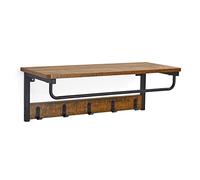 Mondeer - Porte-Manteau Mural - Étagère Murale avec 5 Crochets et Tringle en Métal Industriel pour Entrée Couloir Salle de bain Salon, 67 x 28 x 24 cm, Marron Rustique Noir