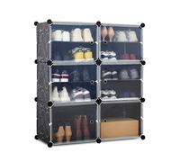 Mondeer Rangement Chaussure, Armoire à Chaussures, Étagère à Chaussures avec 6 Cubes en Plastique, Meuble à Chaussure pour Bottes, Boite à Chaussures Empilable Transparente, 83x31x93cm, Noir